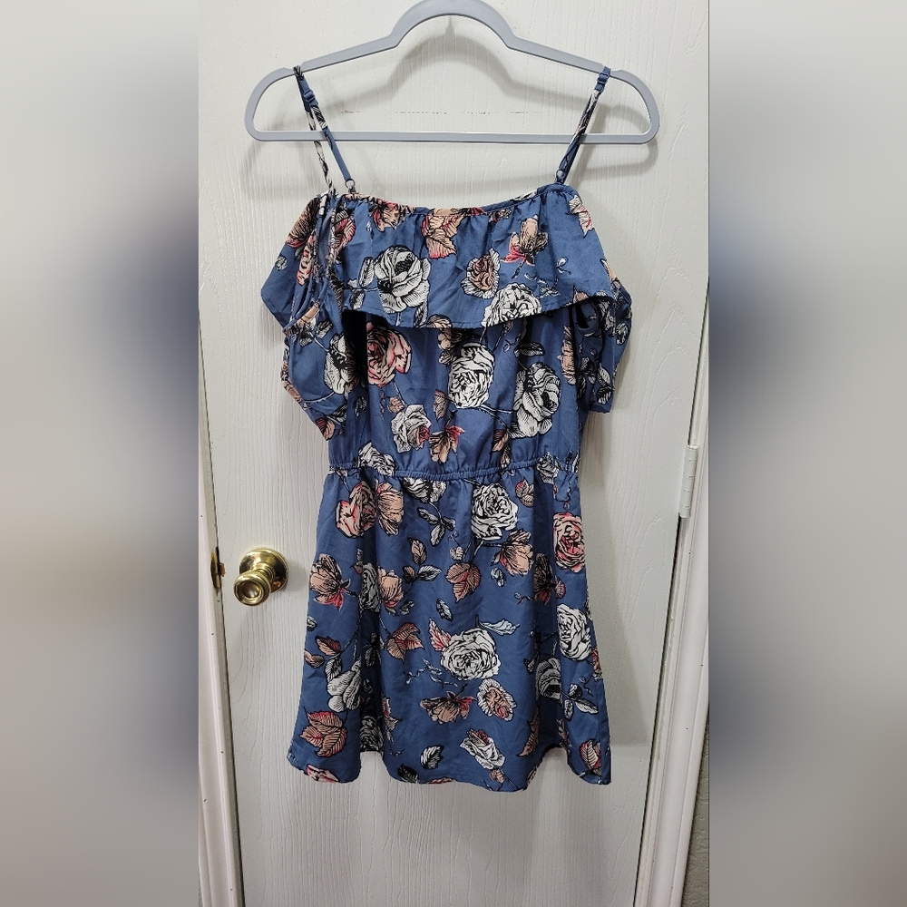 Blue Floral Off-Shoulder Mini Dress - Picture 6 of 10